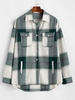Plaid Pattern Flap Pocket Shirt Jacket S Deep green