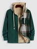 Plaid Pattern Fleece-lined Corduroy Jacket L Deep green