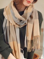 Plaid Pattern Fringed Scarf