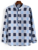 Plaid Pattern Half Button Long Sleeve Shirt 2xl Light blue