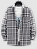 Plaid Pattern Long Sleeve Shirt L Black