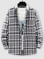 Plaid Pattern Long Sleeve Shirt L Black