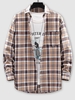 Plaid Pattern Long Sleeve Shirt L Coffee
