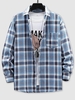 Plaid Pattern Long Sleeve Shirt S Blue