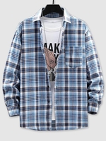Plaid Pattern Long Sleeve Shirt Xs Blue