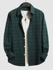 Plaid Pattern Long Sleeves Casual Shirt L Deep green
