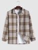 Plaid Pattern Long Sleeves Fleece Shirt 2xl Coffee