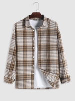 Plaid Pattern Long Sleeves Fleece Shirt 2xl Coffee