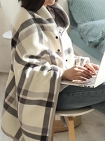 Plaid Pattern Multifunction Thermal Warm Flannel Shawl Blanket