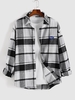 Plaid Pattern Patch Long Sleeve Shirt L Gray