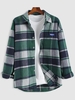 Plaid Pattern Patch Long Sleeve Shirt L Light green