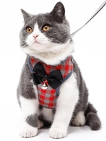 Plaid Pattern Pet Harness and Leash Set with Bell