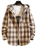 Plaid Pattern Pocket Patch Hooded Shirt Jacket 2xl Apricot