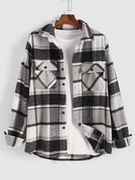 Plaid Pattern Pocket Patch Shacket M Dark gray