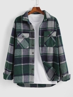 Plaid Pattern Pocket Patch Shacket S Deep green