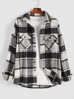 Plaid Pattern Pocket Patch Shacket Xl Dark gray