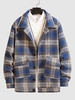 Plaid Pattern Pockets Coat L Midnight blue
