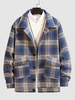 Plaid Pattern Pockets Coat Xl Midnight blue