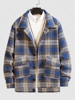 Plaid Pattern Pockets Coat Xl Midnight blue