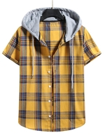 Plaid Pattern Shirt With Colorblock Hood S Bee yellow