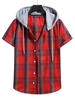 Plaid Pattern Shirt With Colorblock Hood S Lava red