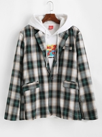 Plaid Pattern Slit Single Button Blazer 2xl Dark forest green