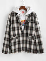 Plaid Pattern Slit Single Button Blazer 2xl Deep brown