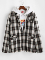 Plaid Pattern Slit Single Button Blazer L Deep brown