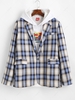 Plaid Pattern Slit Single Button Blazer M Blueberry blue