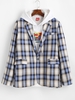 Plaid Pattern Slit Single Button Blazer S Blueberry blue