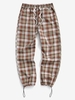 Plaid Pattern Toggle Cuff Drawstring Pants Xl Orange