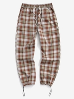 Plaid Pattern Toggle Cuff Drawstring Pants Xl Orange