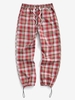 Plaid Pattern Toggle Cuff Drawstring Pants Xs Red