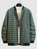Plaid Pattern Zip Up Casual Jacket M Army green