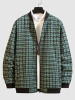 Plaid Pattern Zip Up Casual Jacket M Army green