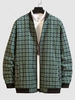 Plaid Pattern Zip Up Casual Jacket S Army green