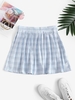 Plaid Pleated Mini Skirt M Light blue