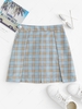 Plaid Pleated Mini Skirt with Shorts Underneath L Light blue