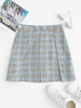 Plaid Pleated Mini Skirt with Shorts Underneath M Light blue