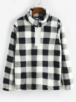 Plaid Plush Half Zip Sweatshirt L Black