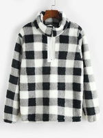 Plaid Plush Half Zip Sweatshirt M Black