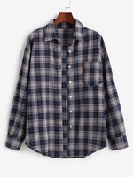 Plaid Pocket Boyfriend Shirt S Dark slate blue