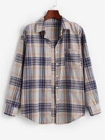 Plaid Pocket Boyfriend Shirt Xl Orange gold