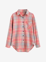 Plaid Pocket Button Up Shirt M Watermelon pink