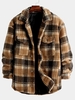 Plaid Pocket Button Up Teddy Fluffy Fleece Shirt Jacket 2xl Coffee