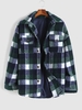 Plaid Pocket Button Up Teddy Fluffy Fleece Shirt Jacket 2xl Deep green