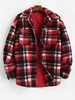 Plaid Pocket Button Up Teddy Fluffy Fleece Shirt Jacket M Red