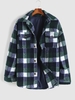 Plaid Pocket Button Up Teddy Fluffy Fleece Shirt Jacket Xl Deep green