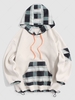 Plaid Pocket Fluffy Fleece Faux Shearling Oversized Hoodie M White