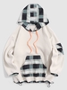 Plaid Pocket Fluffy Fleece Faux Shearling Oversized Hoodie S White
